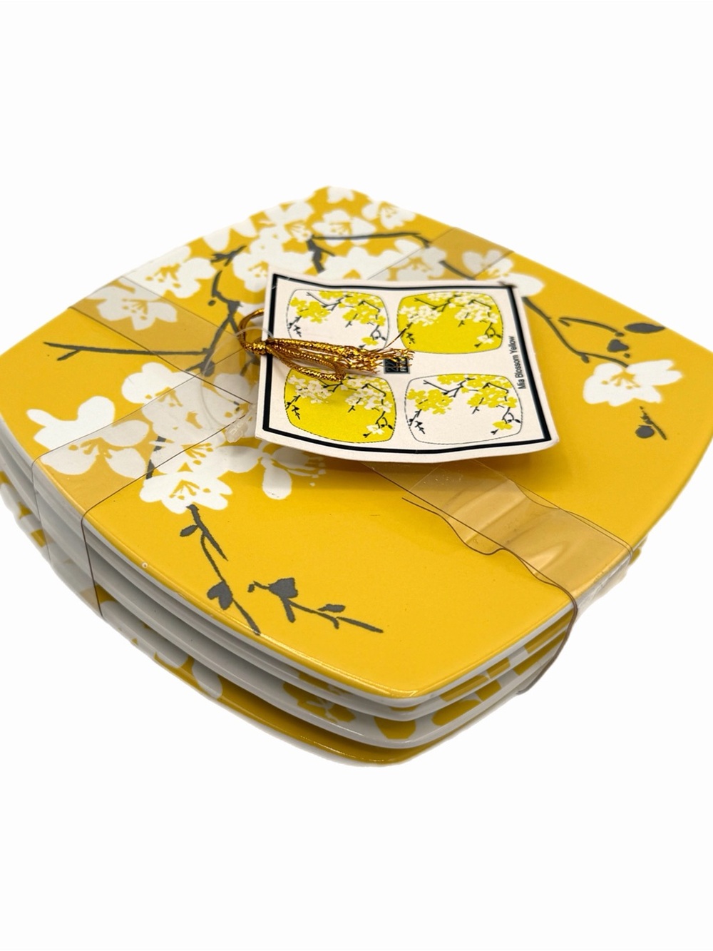Set of 4 222 Fifth Mia Blossom 6” Yellow Square Appetizer Plates – NEW – Gift